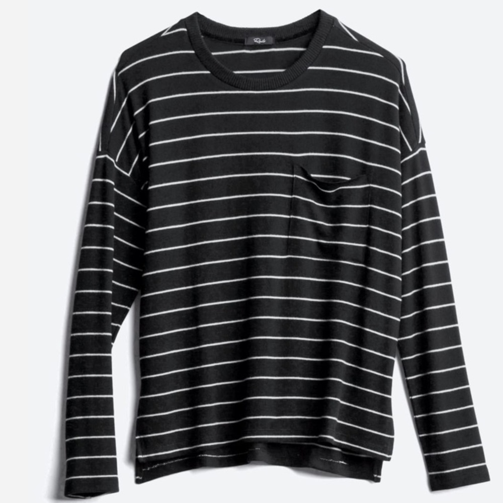 RAILS Ezra Crewneck Knit Top black striped crew size small